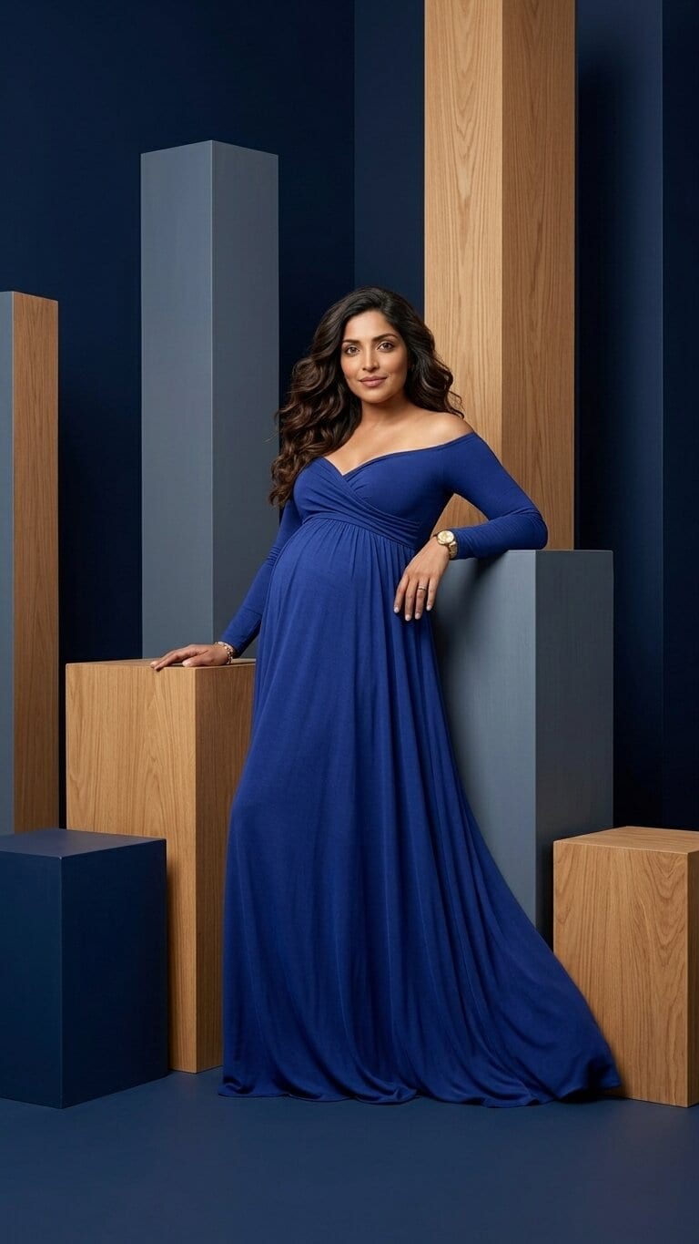 Royal blue bardot off-shoulder maternity gown hire 11 Kinglake Crescent Craigieburn VIC 3064 Melbourne — 11 Kinglake Crescent Craigieburn VIC 3064 — thumbnail 2