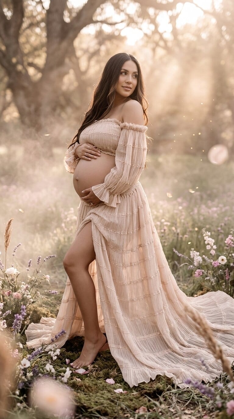 Boho Flowy Two-Piece Gown — ivory maternity photoshoot dress hire Melbourne — thumbnail 2