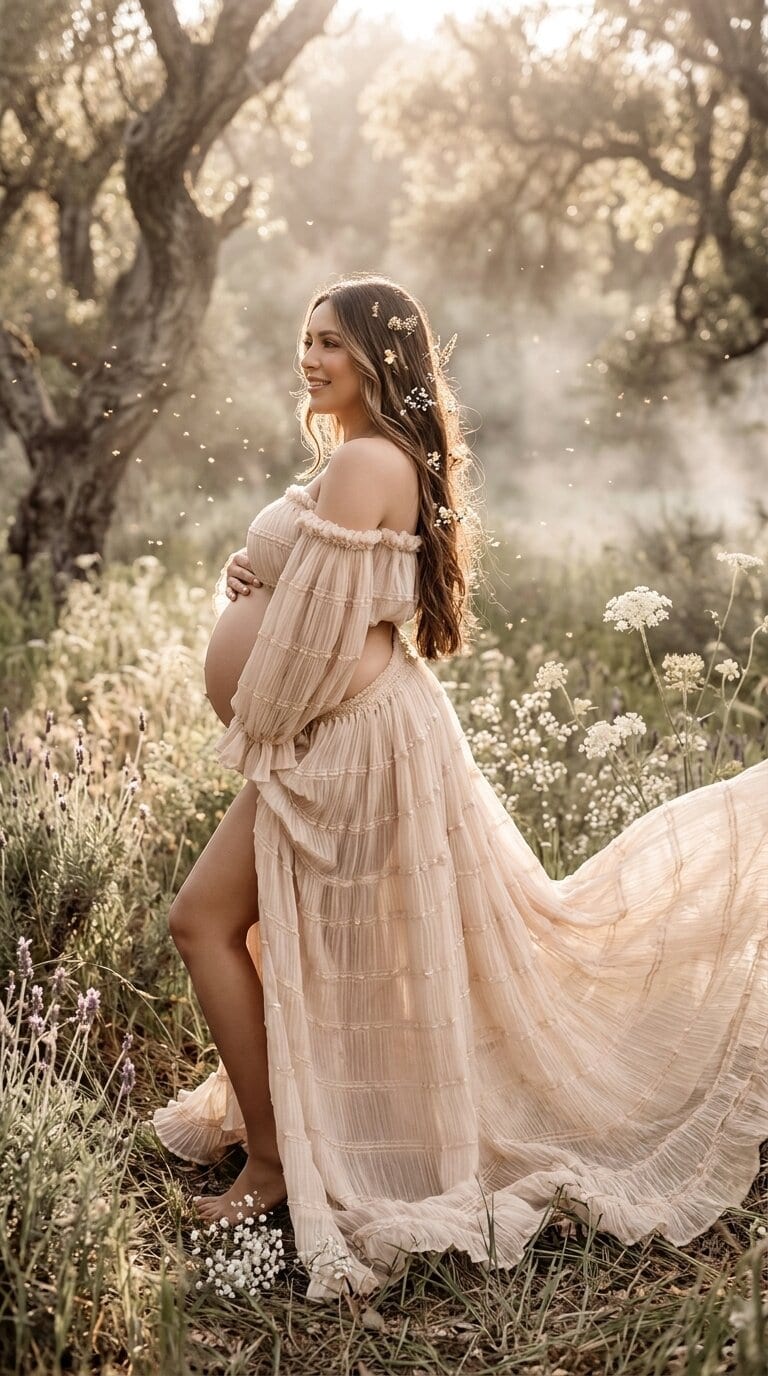 Boho Flowy Two-Piece Gown — ivory maternity photoshoot dress hire Melbourne — thumbnail 3