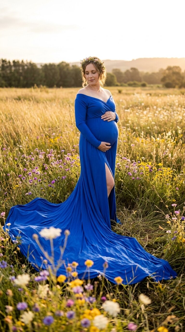 Royal Slit Gown — royal blue elegant maternity photoshoot dress hire Melbourne