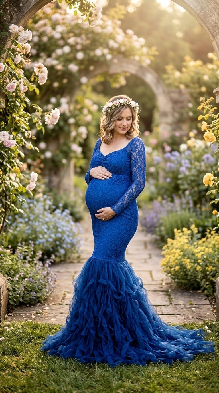 maternity dress hire Melbourne, sapphire maternity gown hire, mermaid maternity dress hire, jewel tone pregnancy dress Craigieburn, sapphire mermaid maternity photoshoot dress northern suburbs Melbourne, maternity photoshoot dress hire Craigieburn VIC 3064